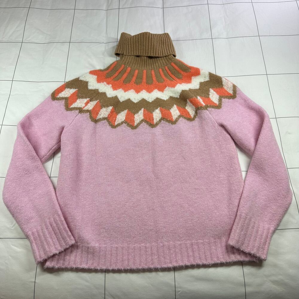 J.Crew Sweater Womens Small Pink Fair Isle Turtleneck Supersoft Yarn Wool Alpaca - Picture 4 of 8